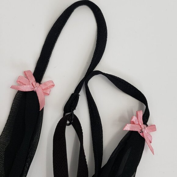 Vintage Betsey Johnson Intimates Babydoll Negligee Size S Black Sheer Pink Bows - Picture 4 of 10